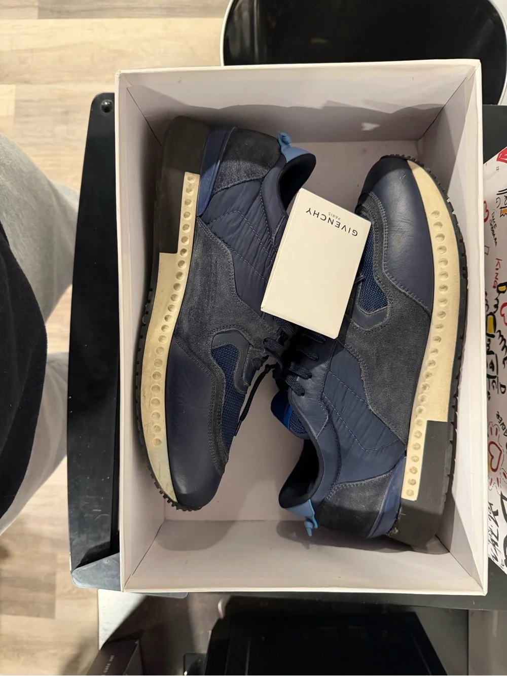 Givenchy Navy Blue Mixed-Material Low-Top Sneakers